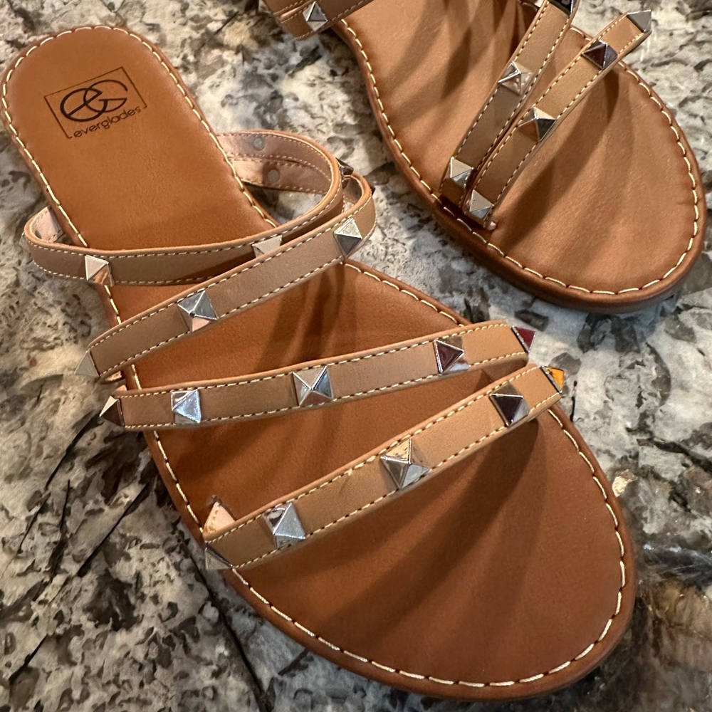 Everglades Tan with Silver Studs Sandals strappy sandals casual sandals